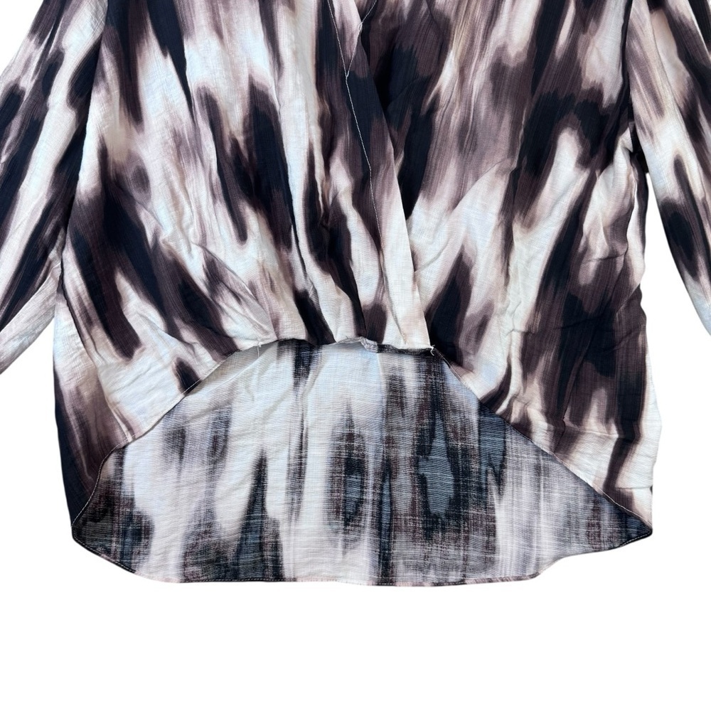 Rachel Roy Brown and Cream V Neck, Collard Linen Blouse - Picture 5 of 14